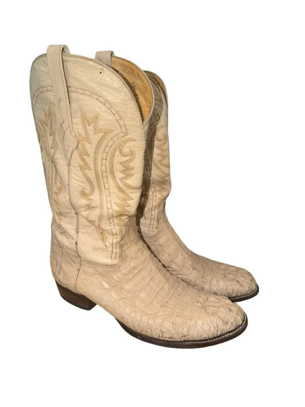 Corral Mens 10.5 EE Genuine Caiman Crocodile Leather Western Cowboy Boots Bone